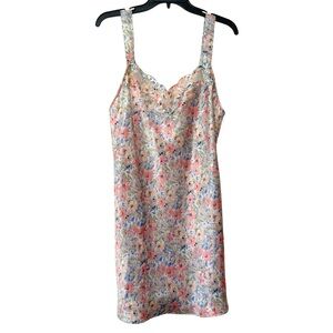 Vintage Vanity Fair V Neck Lace Floral Cami Mini Dress‎ Blue Pink Floral Medium